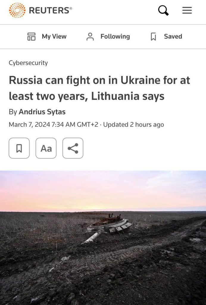 Минимум ещё два года Россия может воевать с Украиной с такой же интенсивностью, как сейчас, — разведка Литвы