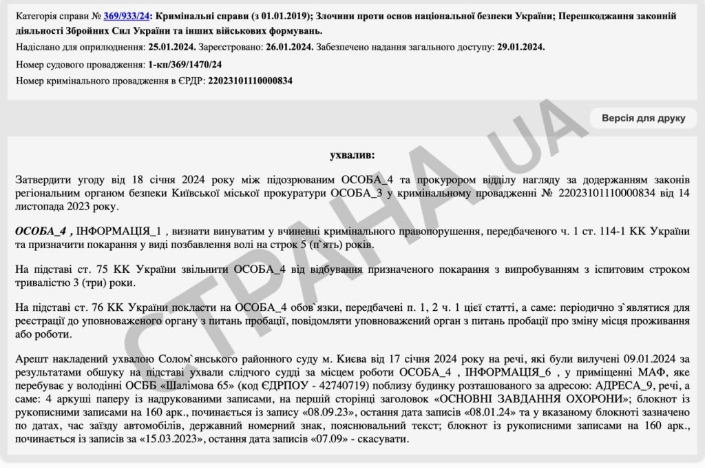 Охранника в Киеве приговорили к пяти годам тюрьмы за то, что он предупреждал жителей дома о повестках