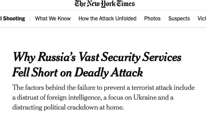 NYT: США скрыли от России часть информации об угрозе теракта в «Крокусе»