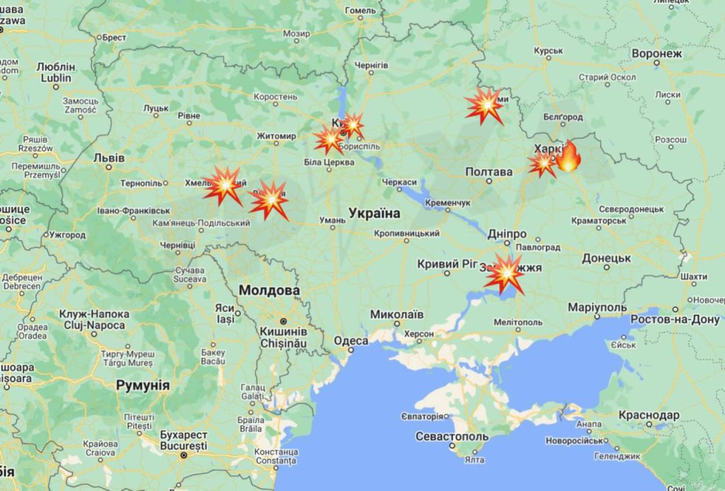 Утром взрывы прозвучали в Киеве и области, в Хмельницкой обл, Винницкой, Харькове, Запорожье и Сумах