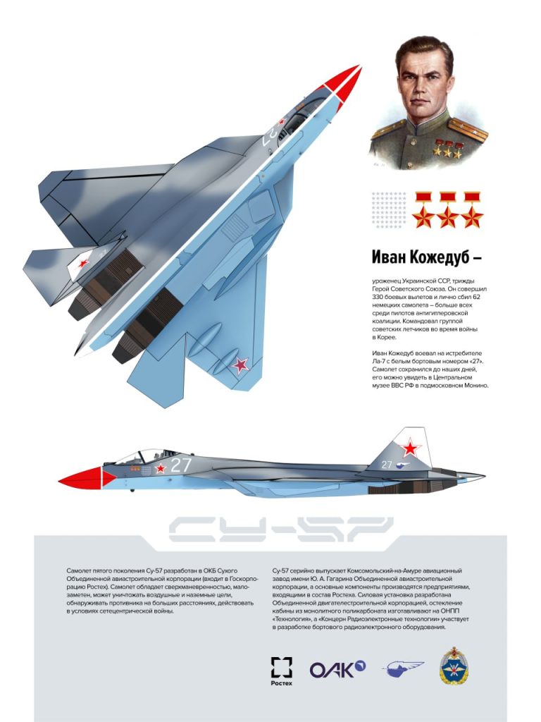 Ростех показал Су-57 в ливрее истребителя легендарного летчика времен ВОВ Ивана Кожедуба
