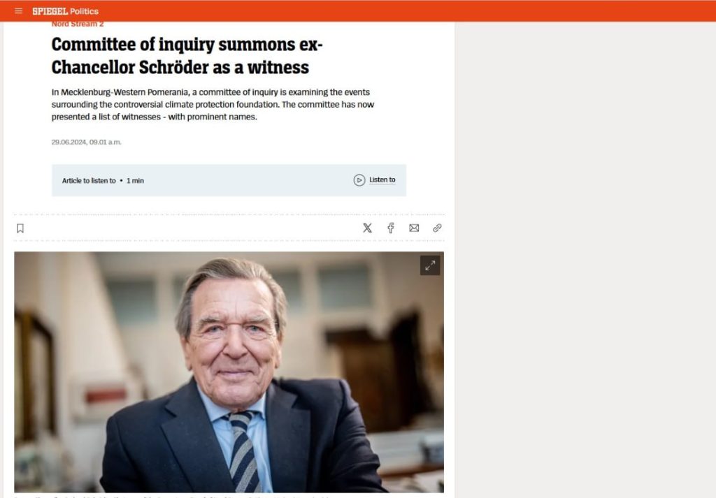 Экс-канцлера ФРГ Шредера вызвали на допрос по "Северному потоку – 2"