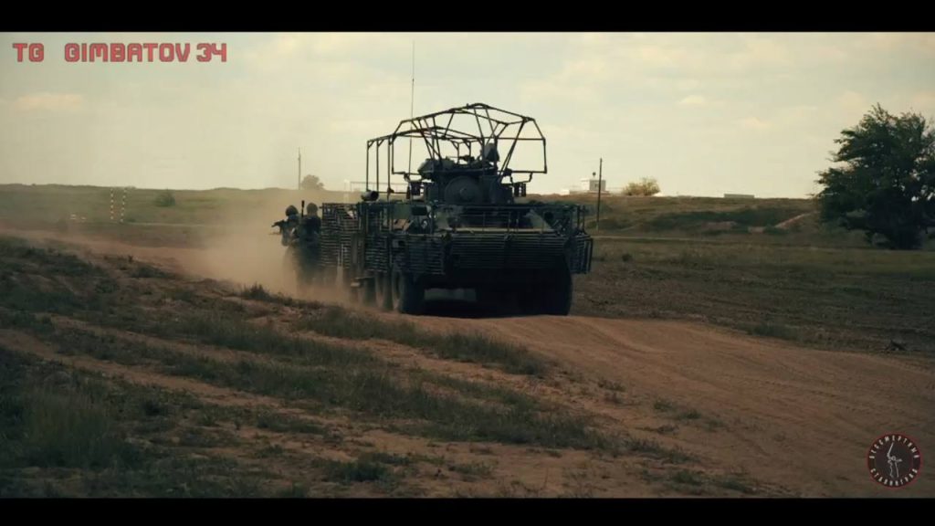 Бронетранспортёры БТР-82А штурмового отряда «Бессмертный Сталинград» на 244-ом общевойсковом полигоне «Прудбой» Южного военного округа