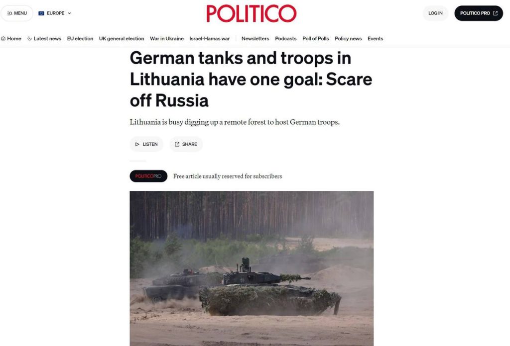 Германия провела масштабные учения бундесвера в Литве, чтобы «отпугнуть Россию» – Politico