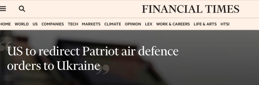 США приостановят заказы по Patriot, чтобы перенаправить системы Украине