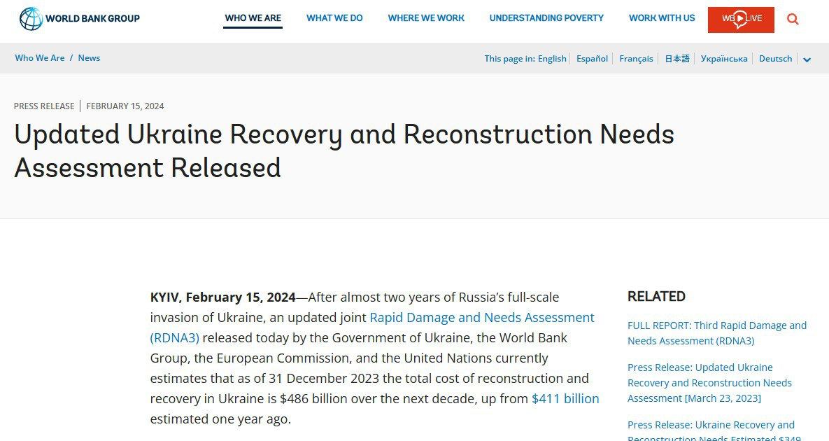 «Россия должна выплатить ущерб в 486 млрд долларов, нанесенный Украине» – заявление G7