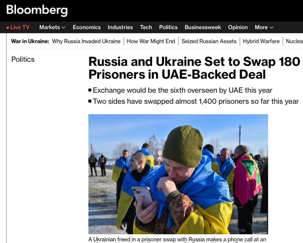 Россия и Украина проведут большой обмен пленными – Bloomberg