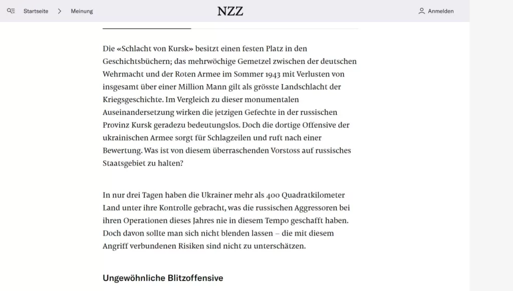 Издание «Neue Zürcher Zeitung» пишет о перспективах украинского наступления на Курском направлении