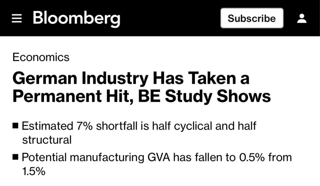 Промышленности Германии нанесён невосполнимый урон, — Bloomberg