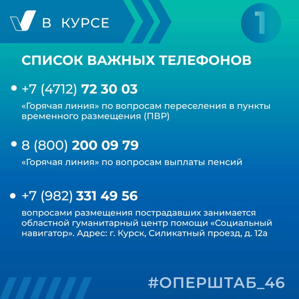 Курская область, врио губернатора: публикую важные телефоны, по которым жители приграничья могут получить информацию и помощь