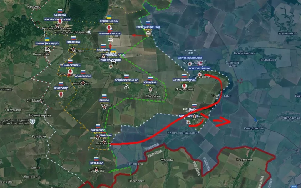 А это — приблизительное продвижение российской армии в Курской области