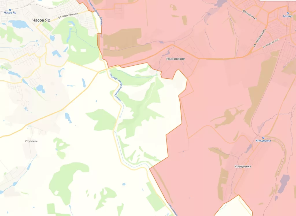 На Часов Яр, южнее: После успеха у Клещеевки, передовые подразделения ВС России недавно вышли с юга к водоканалу Северский Донец-Донбасс