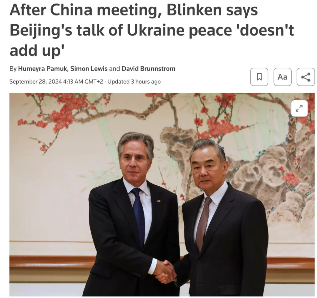 Госсекретарь США Блинкен раскритиковал мирные планы Китая по окончанию войны на Украине