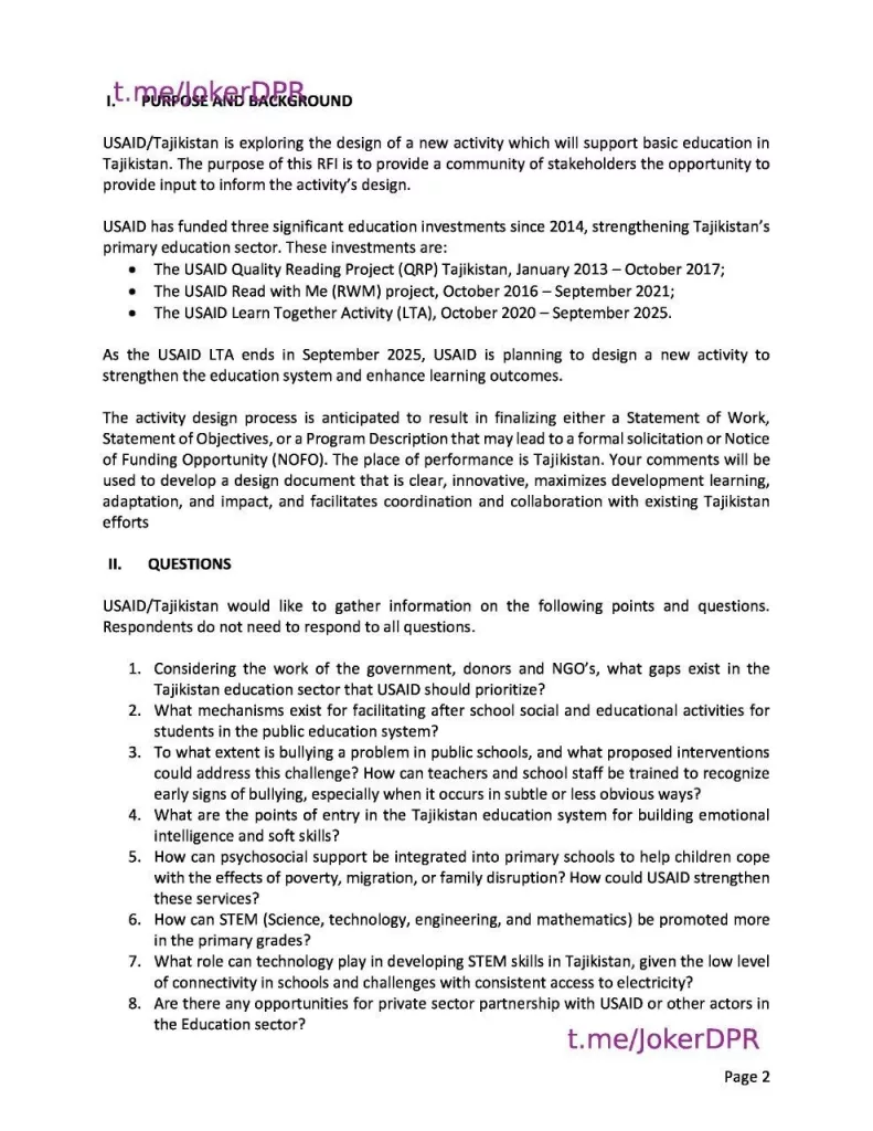В середине 2025 года USAID запустит новый проект по улучшению образования в Таджикистане