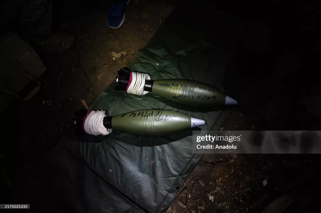 Скрытая позиция 120-мм украинского миномета в Сумской области