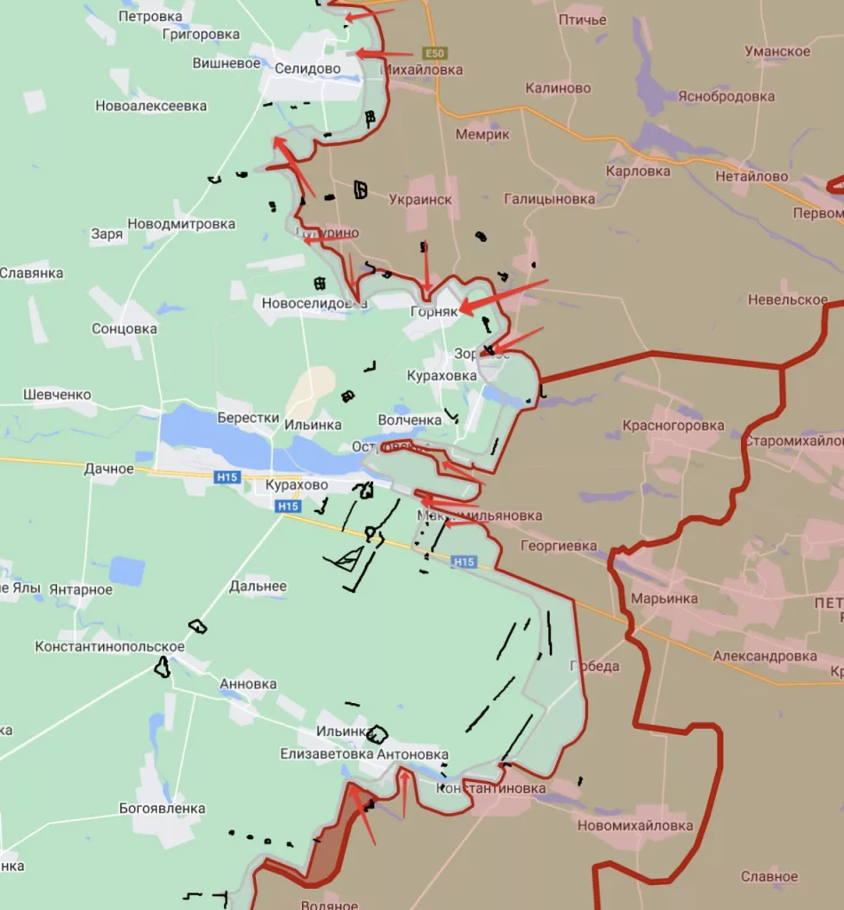 Покровское направление, карта с каналов противника