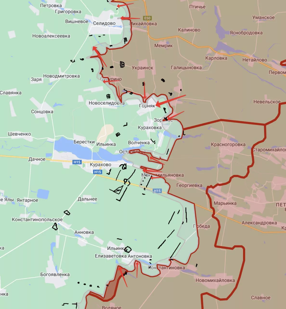 Покровское направление, карта с каналов противника - Подоляка