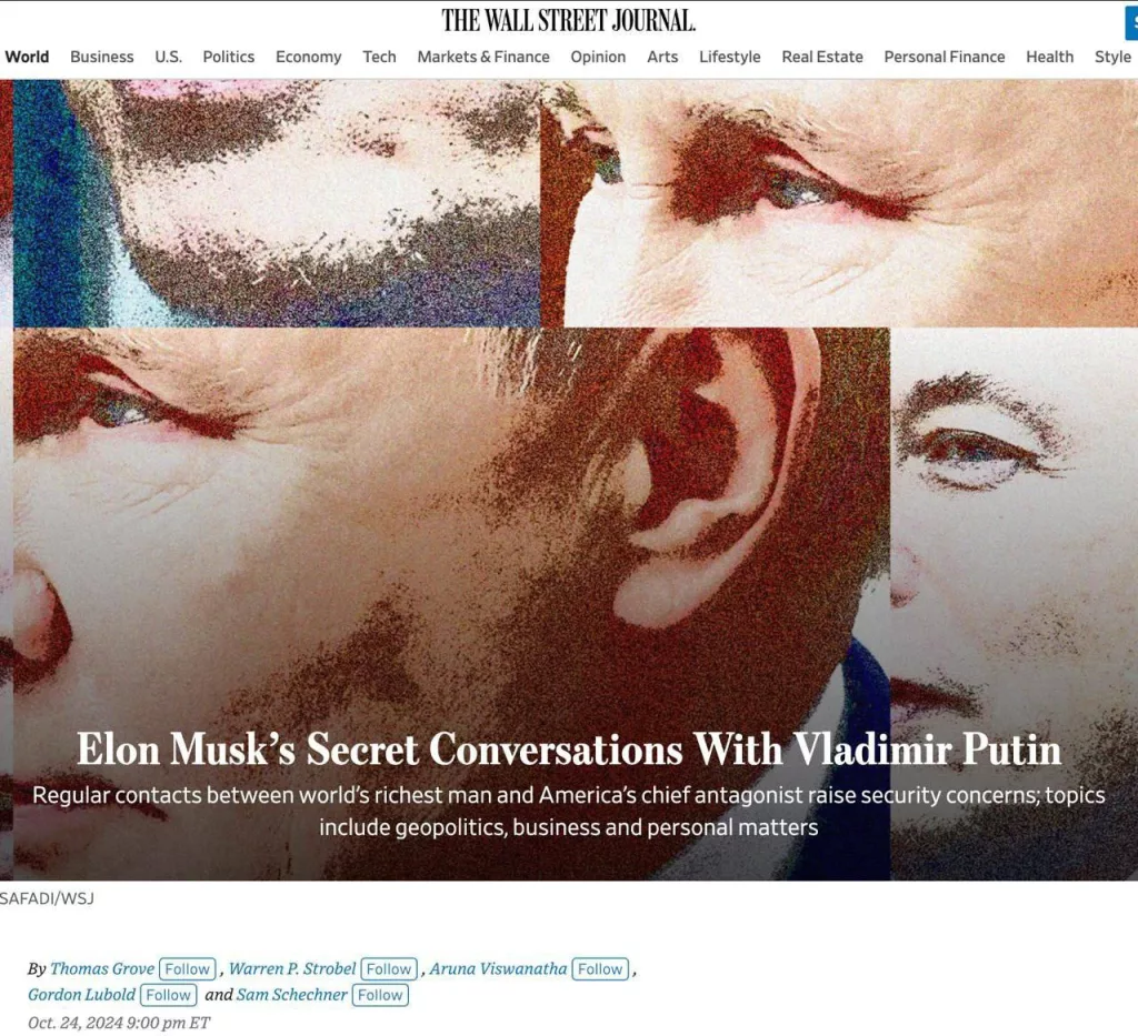 Илон Маск регулярно общается с Путиным с конца 2022 года, – WSJ