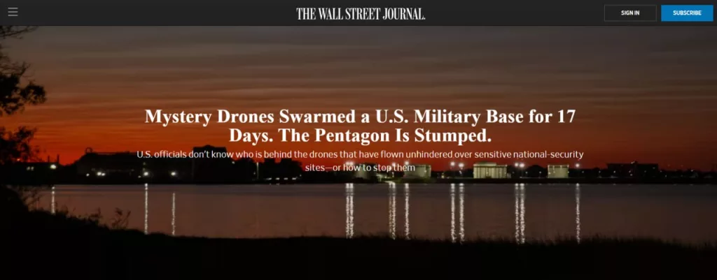 В течение двух с половиной недель, как выразилось WSJ, "загадочные" БПЛА совершали полеты в районе американской авиабазы "Лэнгли" и военно-морской базой Норфолк в штате Вирджиния