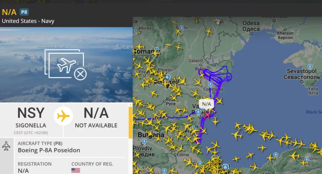 Над западной частью акватории Черного моря фиксируется присутствие НАТОвской авиации