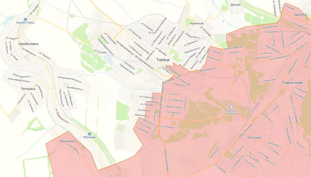 Торецк (Дзержинск): Схема прохождения линии фронта в городе по версии наших ресурсов и каналов противника