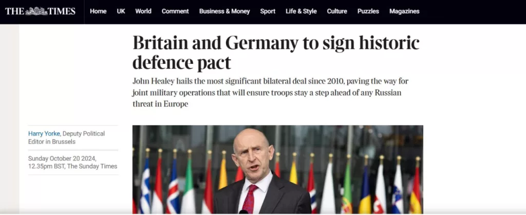 ФРГ и Британия заключают исторический оборонный пакт, позволяющий им проводить совместные учения у границ России