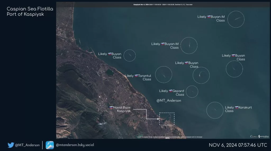 Опубликованы спутниковые снимки военно-морской базы Каспийской флотилии, сделанные 6 ноября