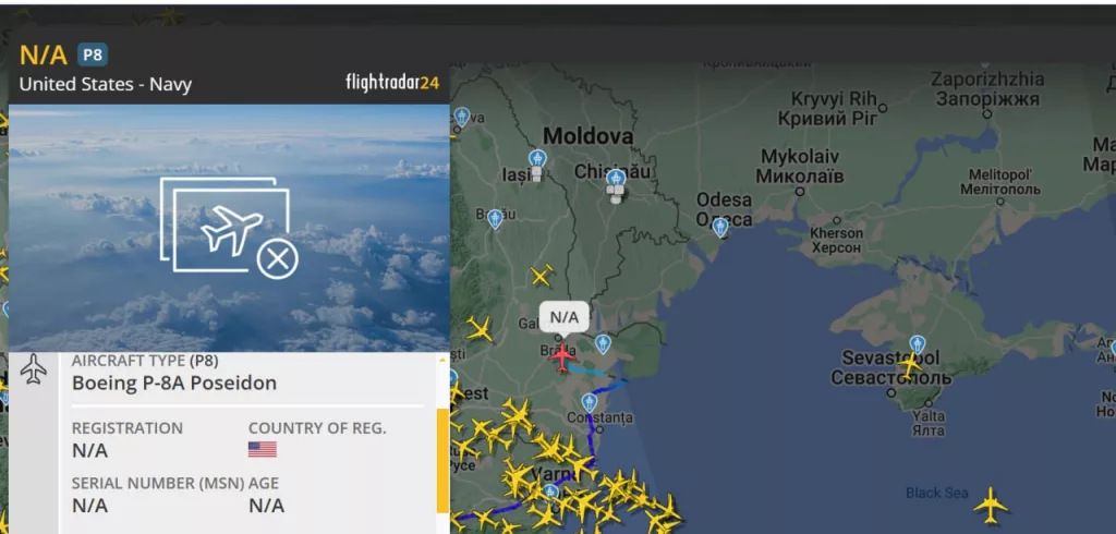 Американский Boeing P-8 Poseidon — вновь на дежурстве в районе западного побережья Черного моря