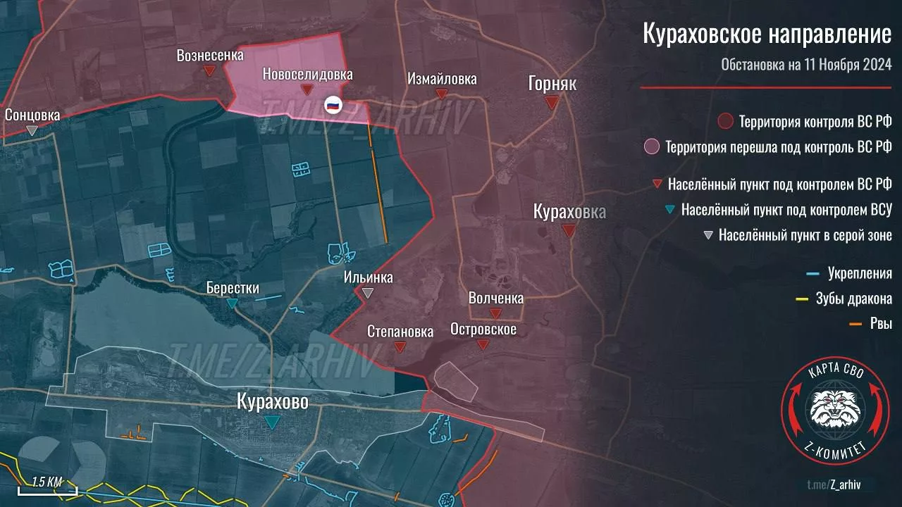 Российский флаг уже в селе Новоселидовка на севере от Курахово