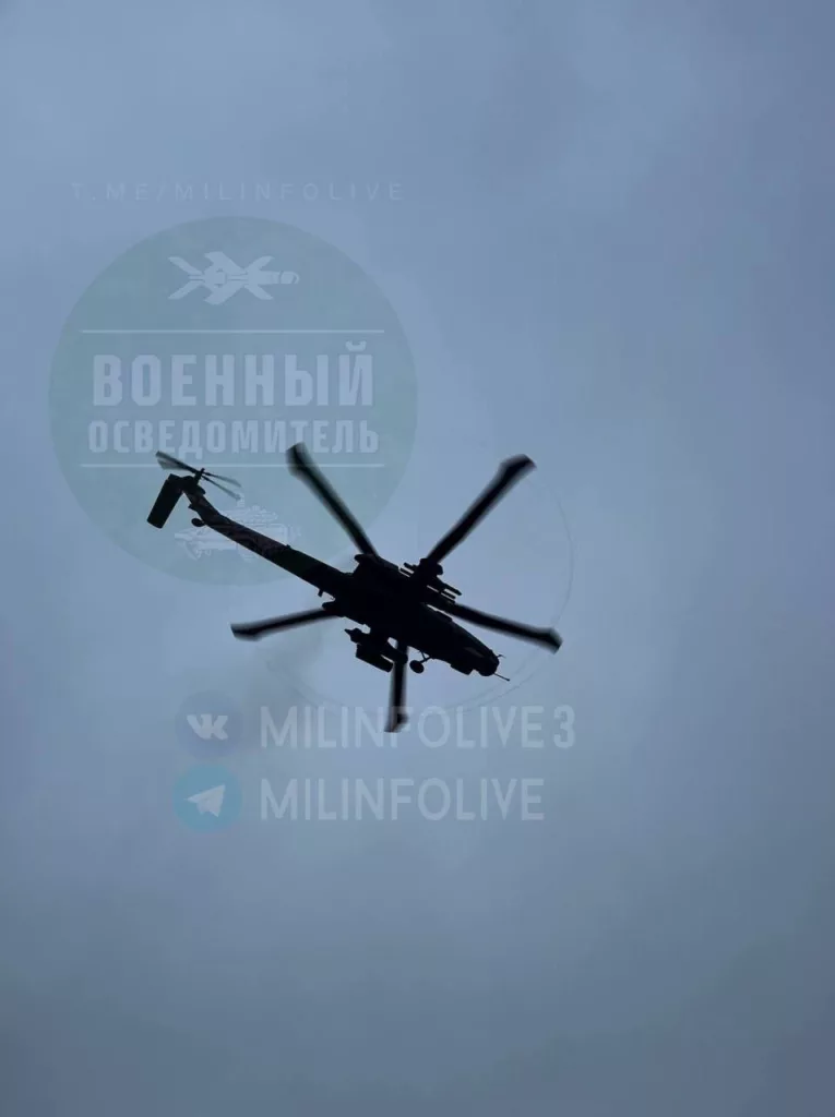 Модернизированный боевой вертолет Ми-28НМ армейской авиации оснащённый комплексом 9К121М «Вихрь-М» с ракетами 9М127-1 «Вихрь-1», с комплексом БКО «Президент-С» в зоне проведения СВО