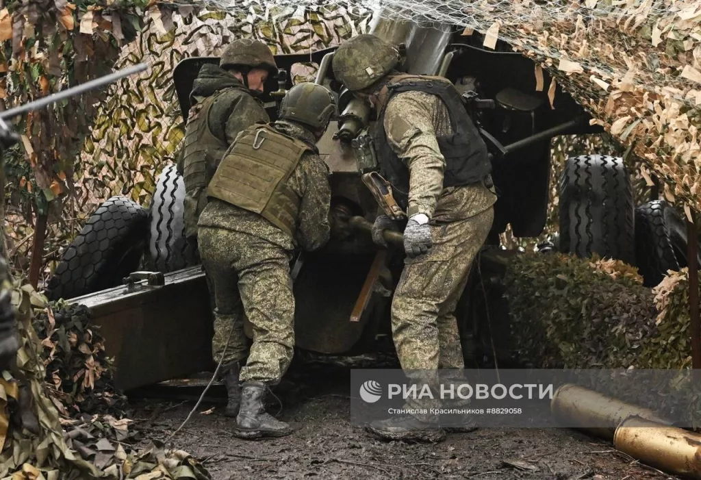 Боевая работа расчета 130-мм пушки М-46 на Красноармейском направлении
