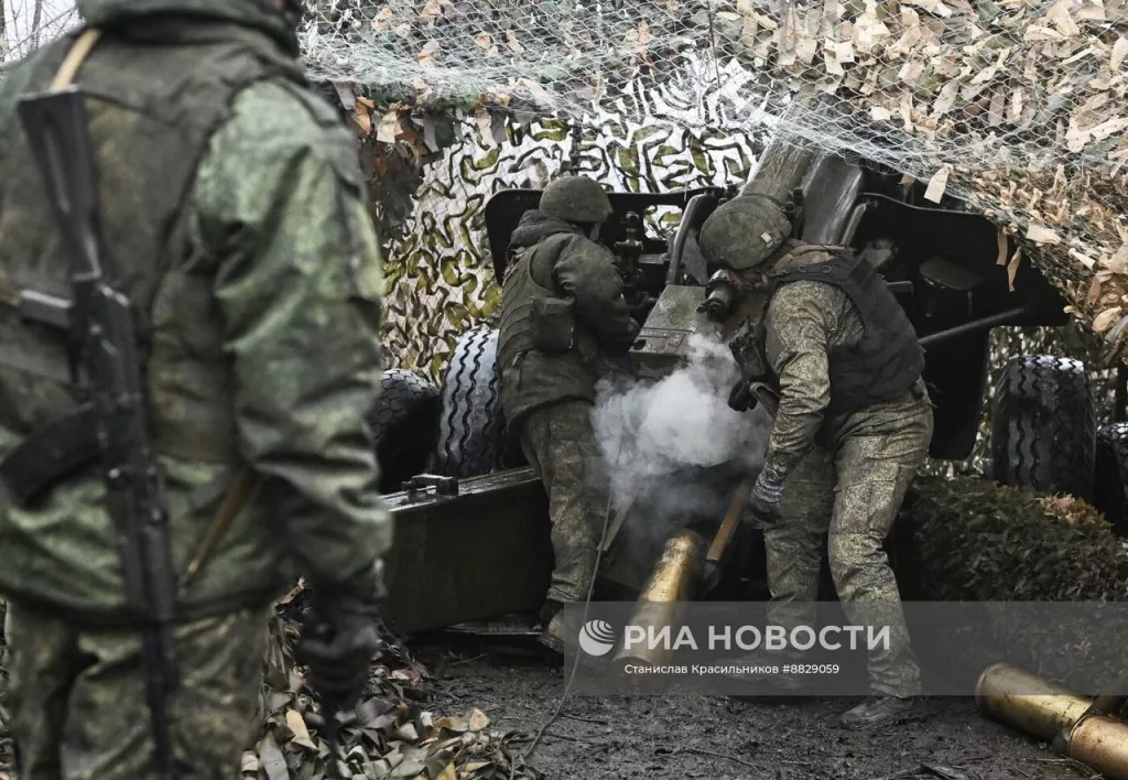 Боевая работа расчета 130-мм пушки М-46 на Красноармейском направлении