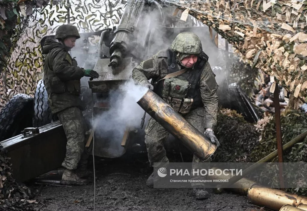 Боевая работа расчета 130-мм пушки М-46 на Красноармейском направлении