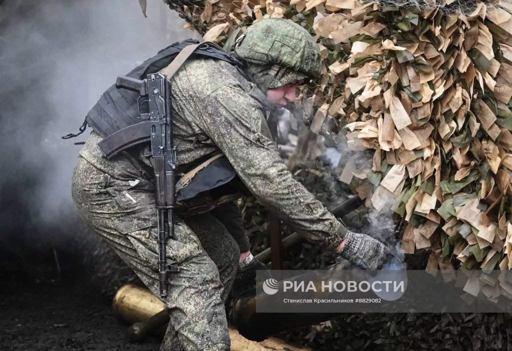 Боевая работа расчета 130-мм пушки М-46 на Красноармейском направлении