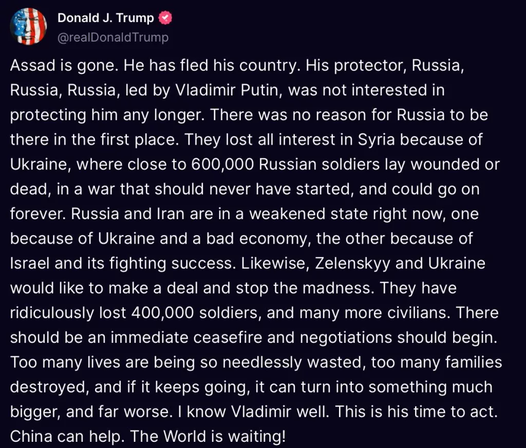Пост Трампа про Сирию и переговоры по Украине