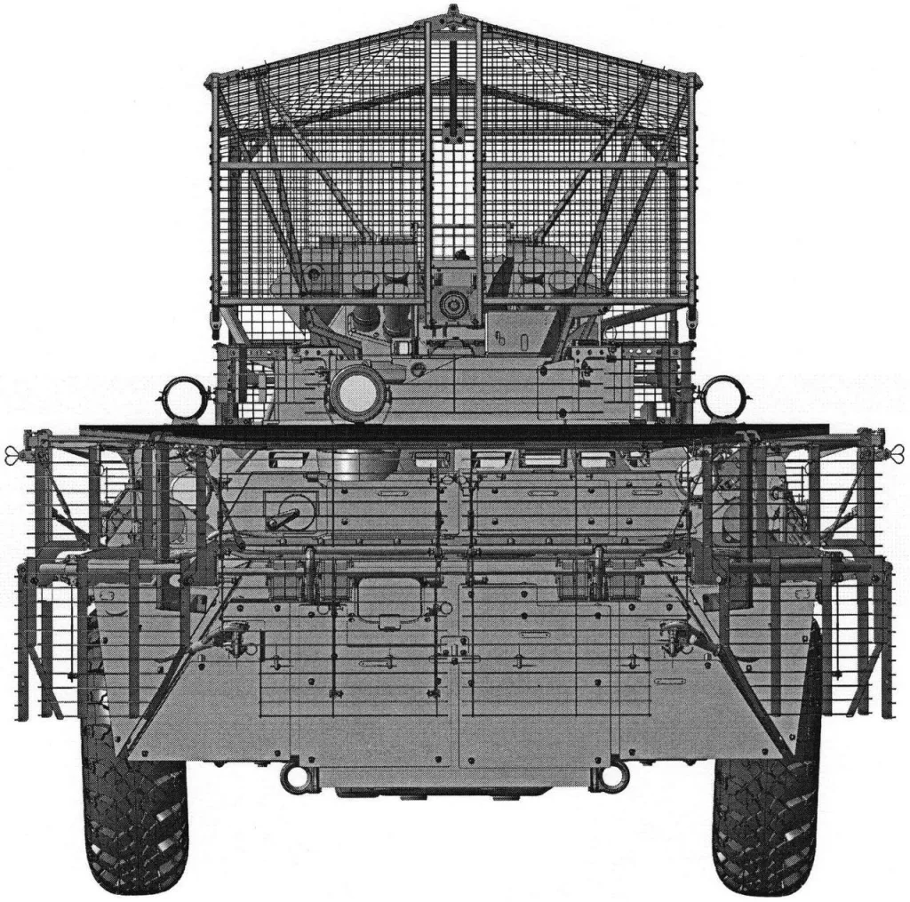 БТР-82А со штатным комплектом защитных экранов заводского производства, а также антидроновыми защитными козырьками, включая защиту моторного отсека