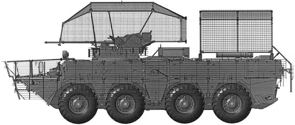 БТР-82А со штатным комплектом защитных экранов заводского производства, а также антидроновыми защитными козырьками, включая защиту моторного отсека