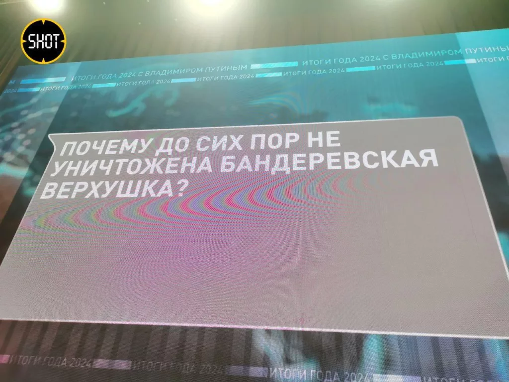 Вопросы Путину на экранах в зале, где проходит прямая линия