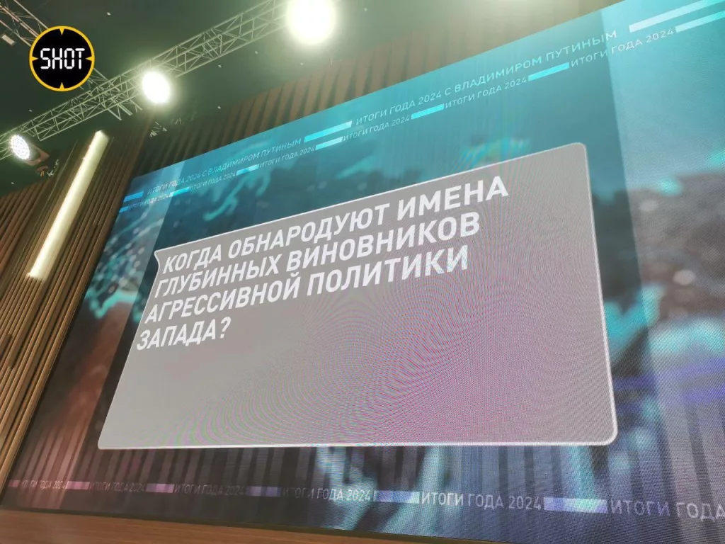 Вопросы Путину на экранах в зале, где проходит прямая линия