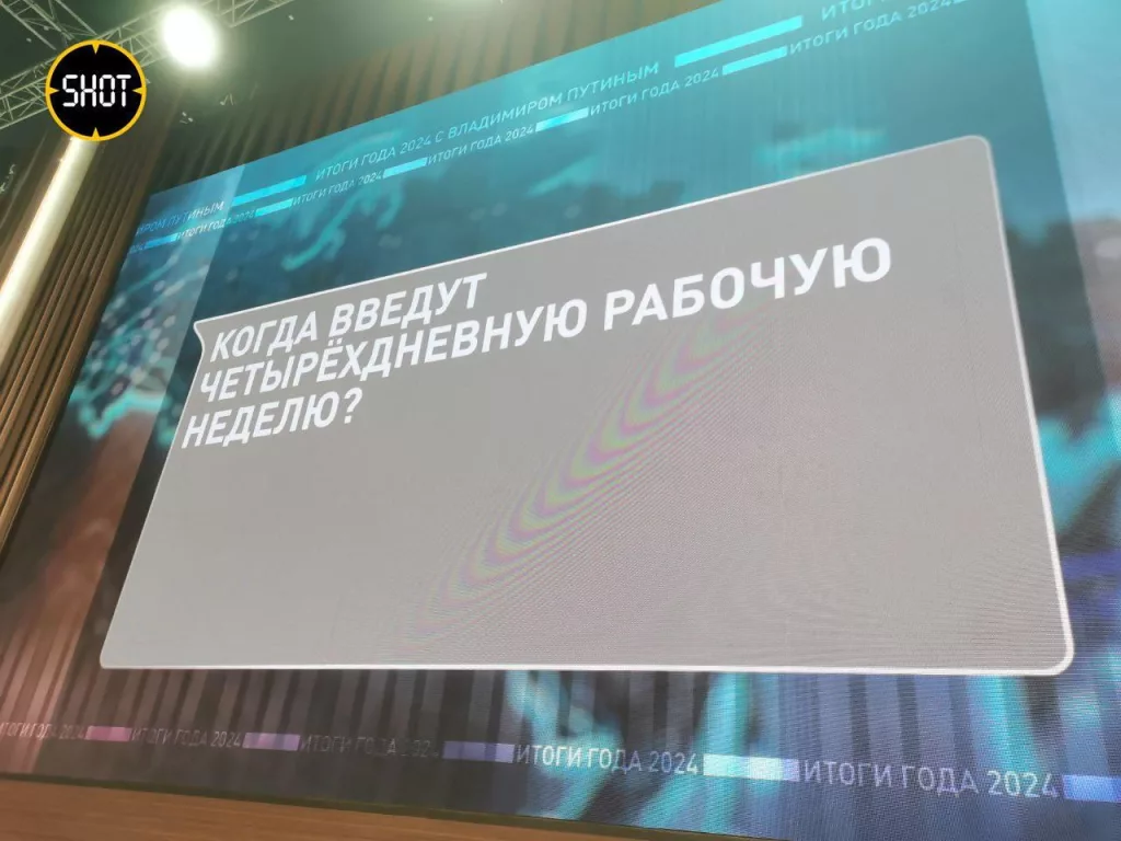 Вопросы Путину на экранах в зале, где проходит прямая линия