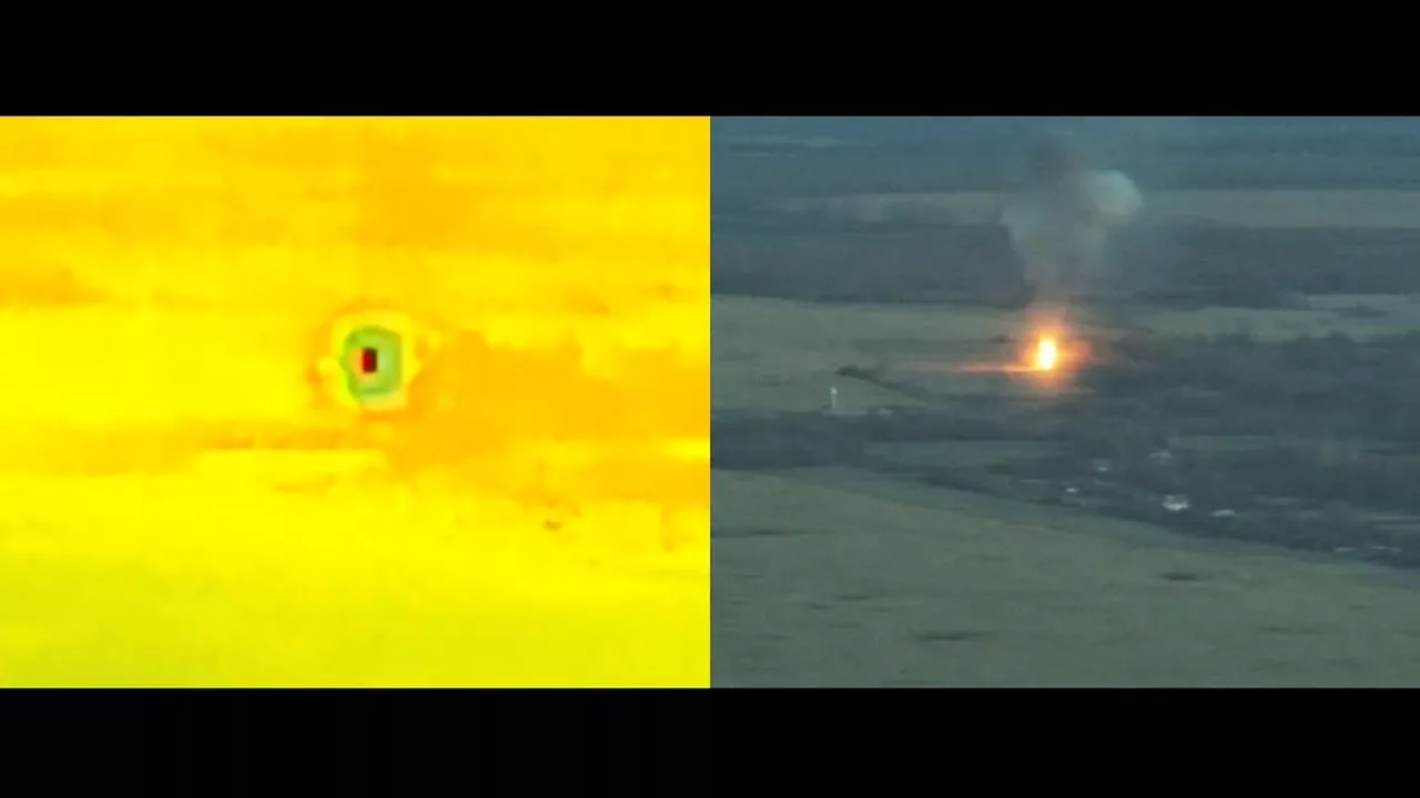 Уничтожение украинской 122-мм САУ 2С1 "Гвоздика" ударом пары FPV-дронов на оптоволокне, село Лебедевка Суджанского района Курской области