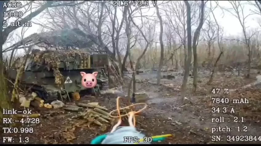 Еще одна подборка кадров с поражением FPV-дронами на оптоволокне различной техники ВСУ в Курской области