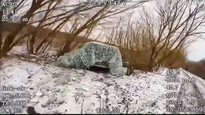 Еще одна подборка кадров с поражением FPV-дронами на оптоволокне различной техники ВСУ в Курской области