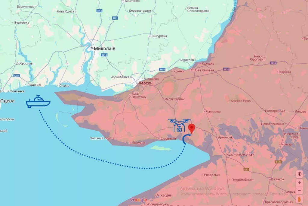 Противник заявляет поражение ЗРПК "Панцирь-С1" ударом FPV-дрона, запущенного с БЭК-носителя, Скадовский район Херсонской области