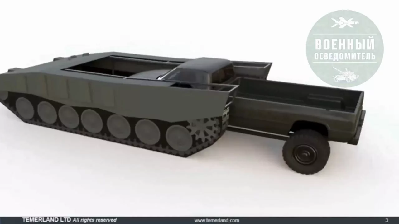 Беспилотный ходовой макет танка на базе пикапа, предлагаемый украинской компанией Temerland