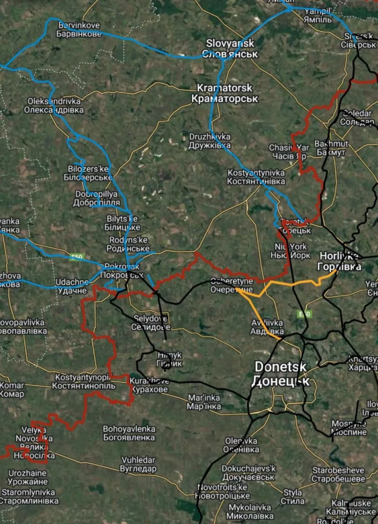 Судя по радиолокационным снимкам (SAR) спутника Sentinel-1, сразу после взятия Очеретино весной 2024 года, ВС РФ приступили к организации железнодорожной логистики от Авдеевки максимально близко к передовой
