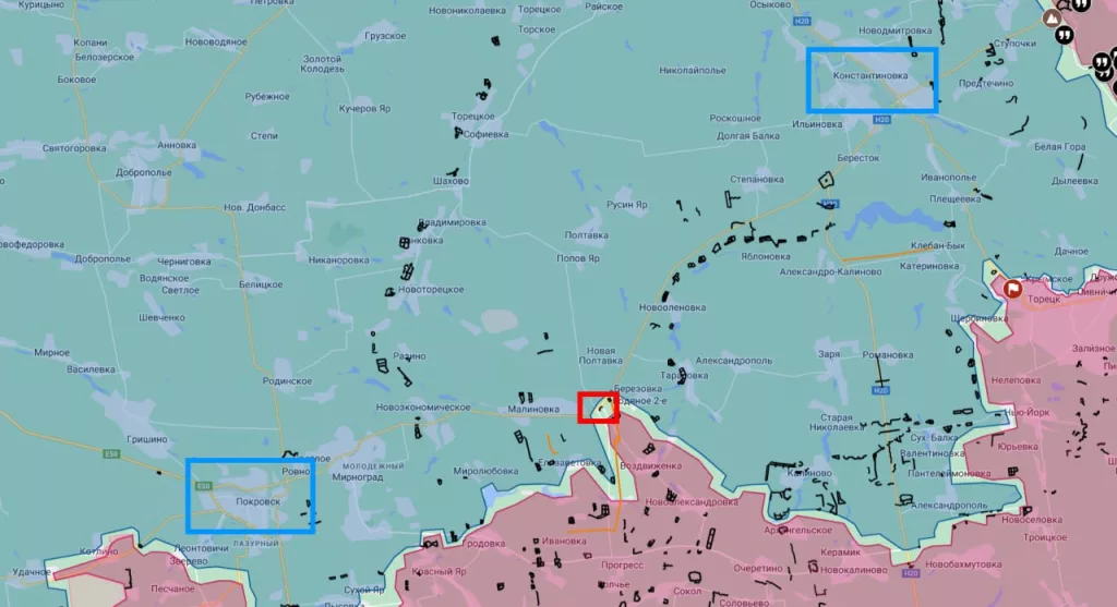 Подрыв развязки на трассе Т-0504, ведущей с запада из Константиновки в сторону Мирнограда и Покровска
