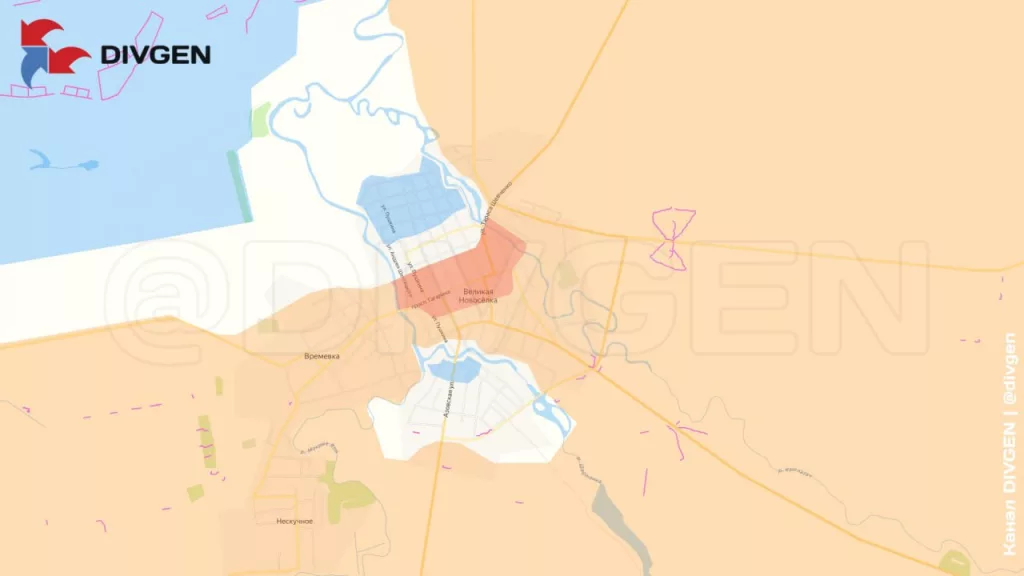 Установка флага на территории Великой Новоселки и работа штурмовиков "Востока" на ее улицах