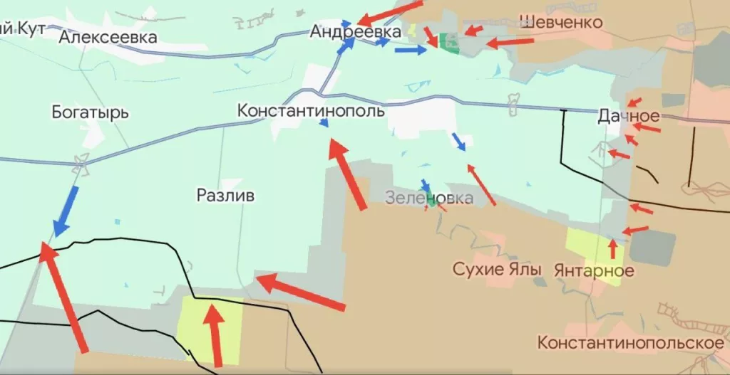 Богатырское направление. После взятия Великой Новосёлки наши подразделения в районе Нового Комара атакуют в направлении Новоочеретоватого и севернее в направлении балки, выходящей к Раздольному