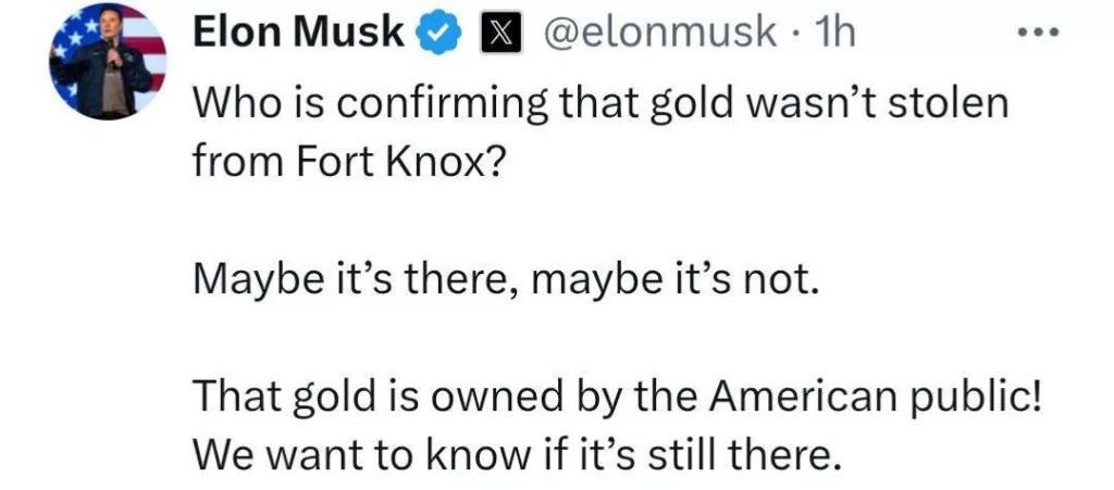 Илон Маск призывает провести аудит золотых запасов США в Форт-Ноксе